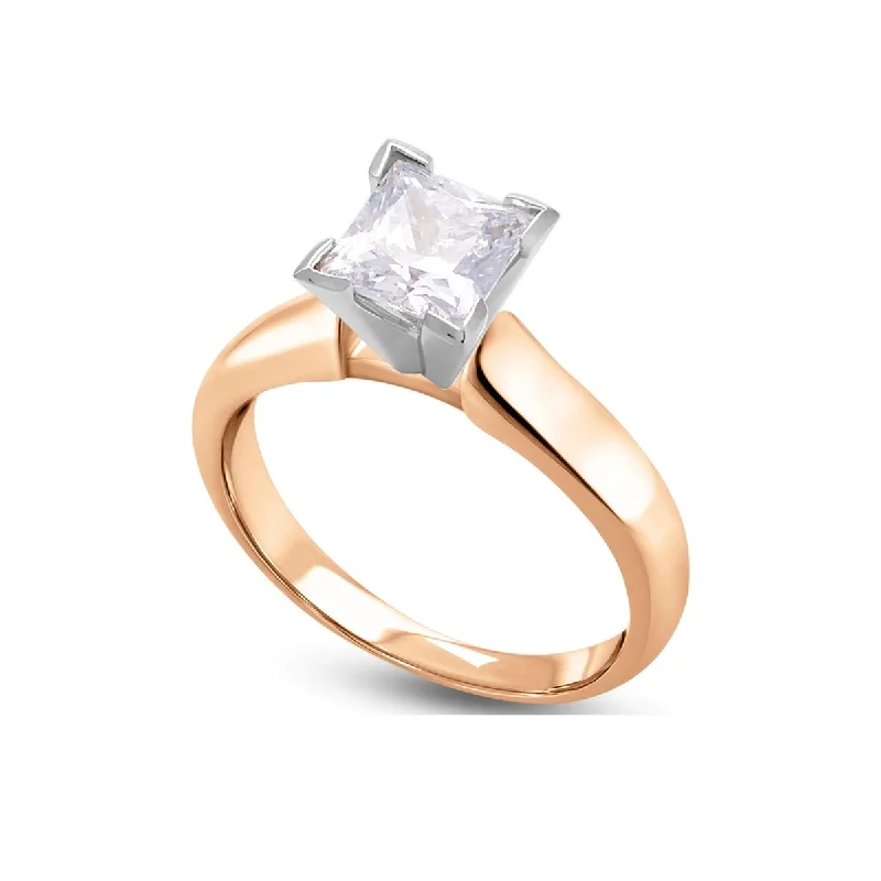 Women's engagement rings hand-crafted-Signature Certificate 1/3 CTW Princess Cut Diamond Solitaire Engagement Ring in 14KT Rose Gold