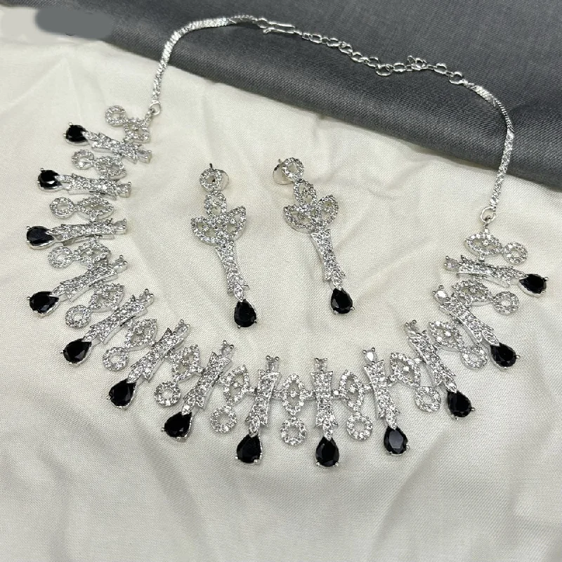 Women's necklaces rare-design-Amoliya Jewels Silver Plated American Diamond Necklace Set