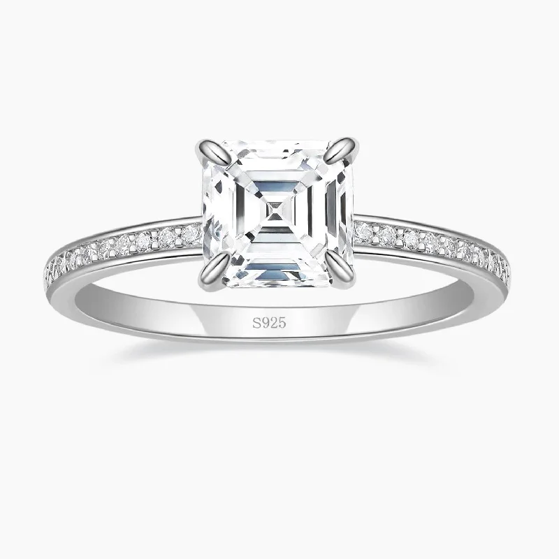 Women's engagement rings radiant-luxe-Asscher Cut Engagement Ring with Pave CZ Stones