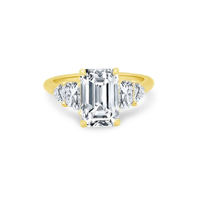 Women's rings fine-style-Emerald Cut Diamond with Trapezoid and Trillion Side Stones