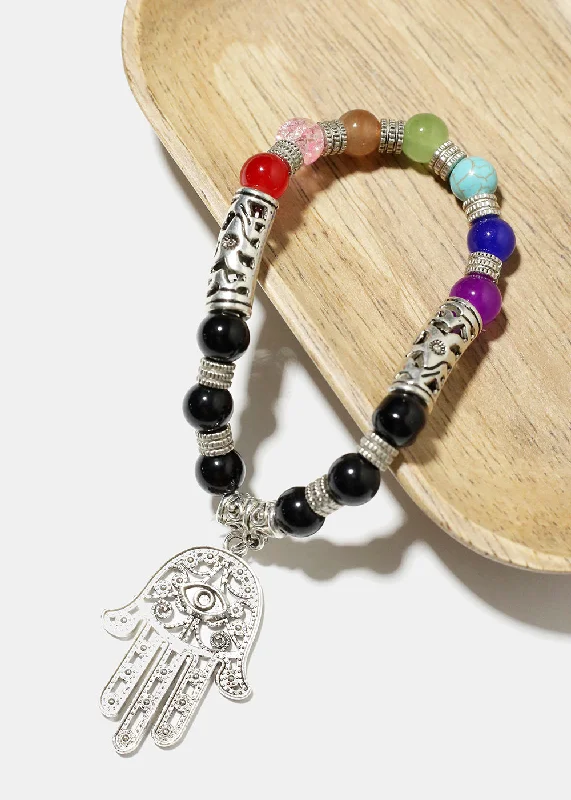 Women's bracelets artisan-finish-Bead Hamsa Hand Bracelet