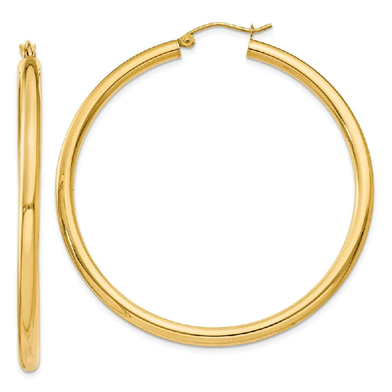 Women's earrings striking-gemstone-3mm, 14k Yellow Gold Classic Round Hoop Earrings, 50mm (1 7/8 Inch)