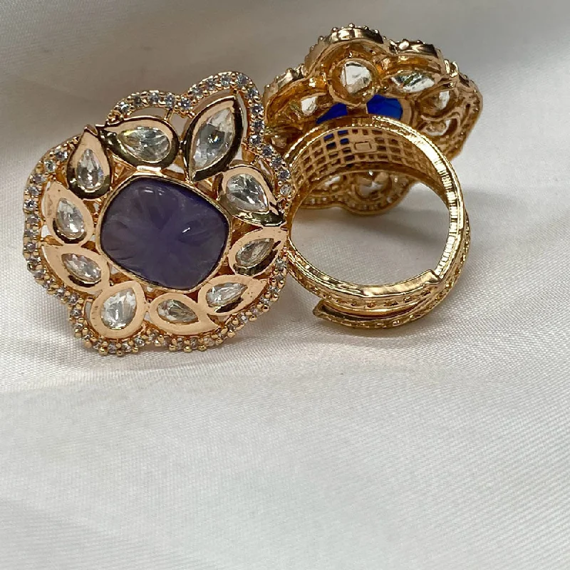 Women's rings gentle-elegance-Royal Kundan Jewellery Gold Plated Polki Kundan Adjustable Rings