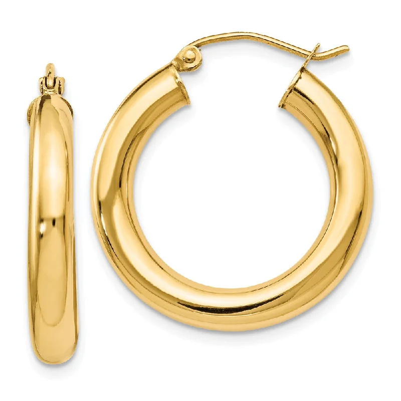 Women's earrings artisan-drop-4mm x 24mm (15/16 Inch) 14k Yellow Gold Classic Round Hoop Earrings