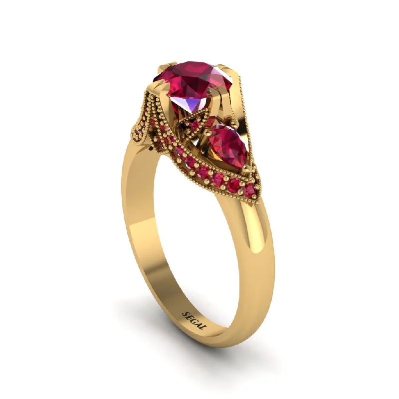 Women's engagement rings exquisite-Ruby Vintage Round Cut Engagement Ring - Kali No. 55