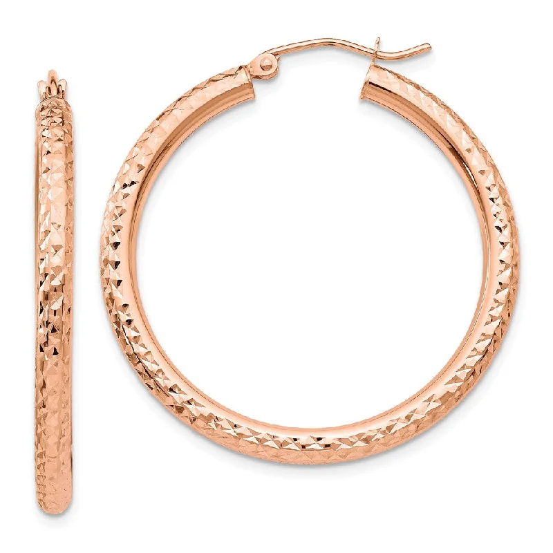 Women's earrings evening-gem-3mm x 35mm 14k Rose Gold Large Diamond-Cut Round Hoop Earrings