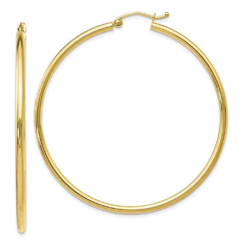 Women's earrings fine-gold-2mm Round Hoop Earrings in 10k Yellow Gold, 51mm (2 Inch)