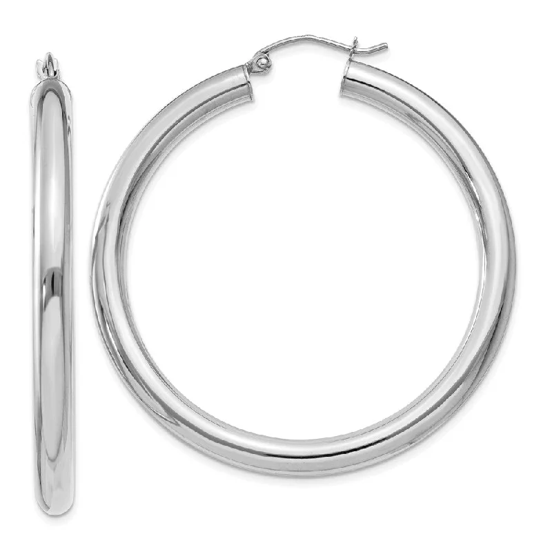 Women's earrings contemporary-4mm, 14k White Gold Classic Round Hoop Earrings, 45mm (1 3/4 Inch)