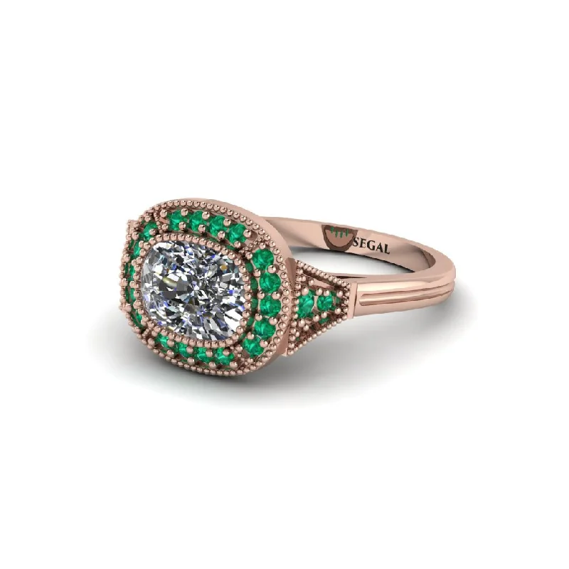 Women's engagement rings emerald-Cushion Cut Diamond Milgrain Halo Engagement Ring - Blake No. 17