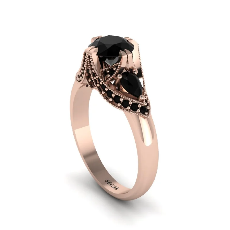 Women's engagement rings modern-stone-Black Diamond Vintage Round Cut Engagement Ring - Kali No. 38