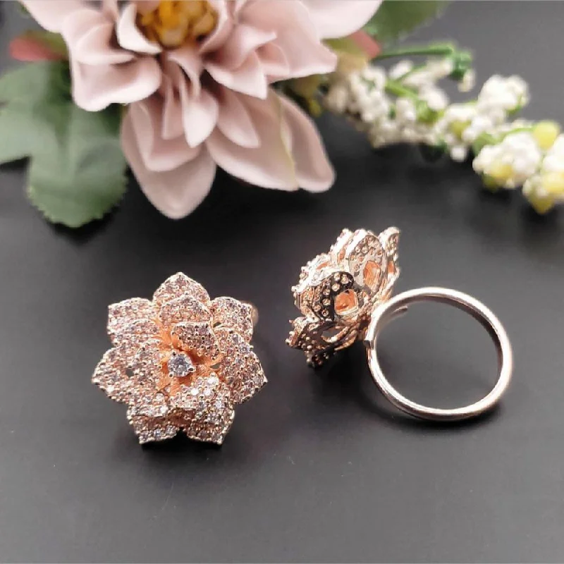 Women's rings gentle-gold-Aamrapali Rose Gold Plated American Diamond Ring