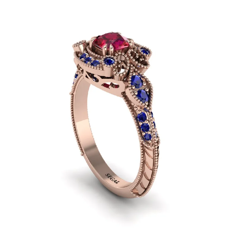 Women's engagement rings dazzling-chic-Ruby Vintage Filigree Cushion Cut Engagement Ring - Elaina No. 71