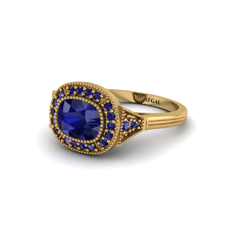 Women's engagement rings radiant-Cushion Cut Sapphire Milgrain Halo Engagement Ring - Blake No. 73