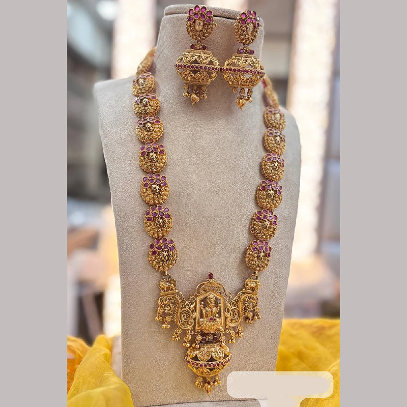 Women's necklaces artisan-chain-Jewel Addiction Gold Plated Pota Stone Temple Long Necklace Set