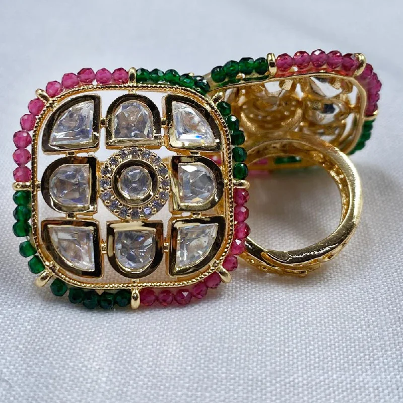 Women's rings evening-ready-Royal Kundan Jewellery Gold Plated Polki Kundan Finger Ring