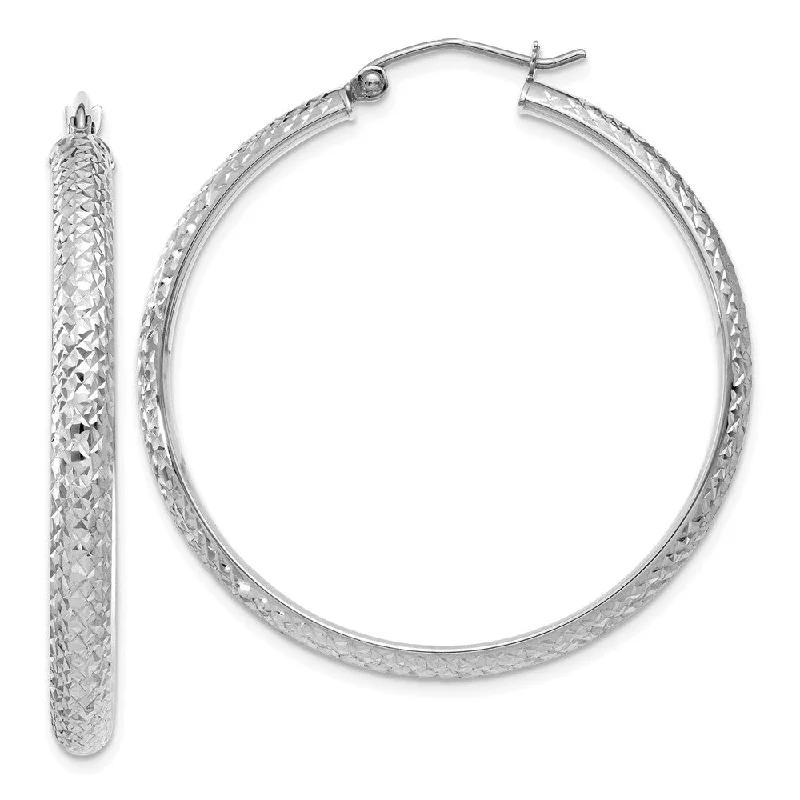 Women's earrings fine-silver-3.5mm, Diamond Cut 14k White Gold Round Hoop Earrings, 38mm (1 1/2 In)