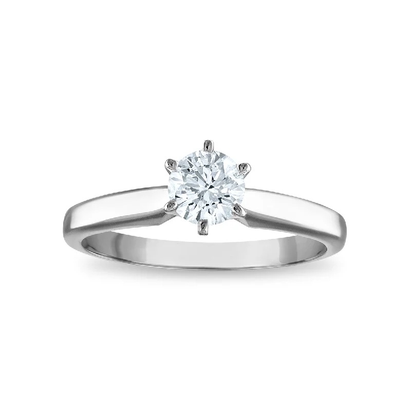 Women's engagement rings radiant-stone-Signature Certificate EcoLove 3/4 CTW Round Lab Grown Diamond Solitaire Engagement Ring in 14KT White Gold