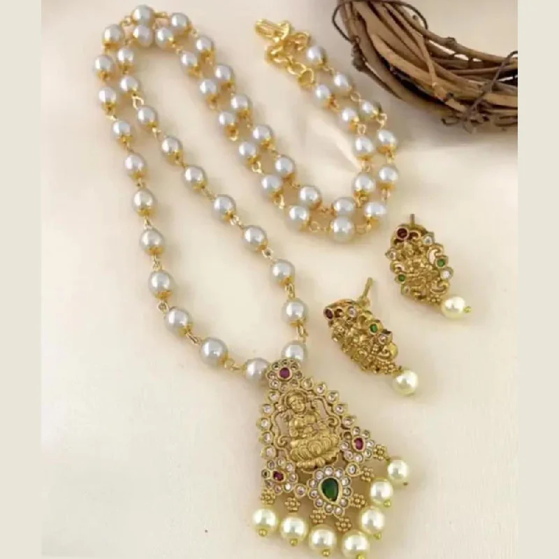 Women's necklaces soft-feminine-Sai Fashion Gold Plated Pota Stone Temple Long Necklace Set