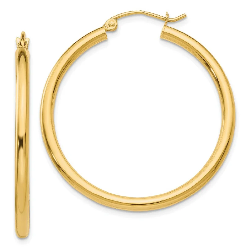 Women's earrings high-silver-2.5mm, 14k Yellow Gold Classic Round Hoop Earrings, 35mm (1 3/8 Inch)