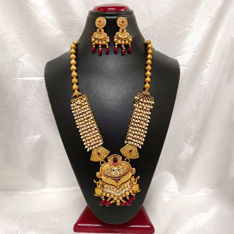 Women's necklaces refined-blush-Darshana Jewels Kundan Stone Gold Plated Necklace Set