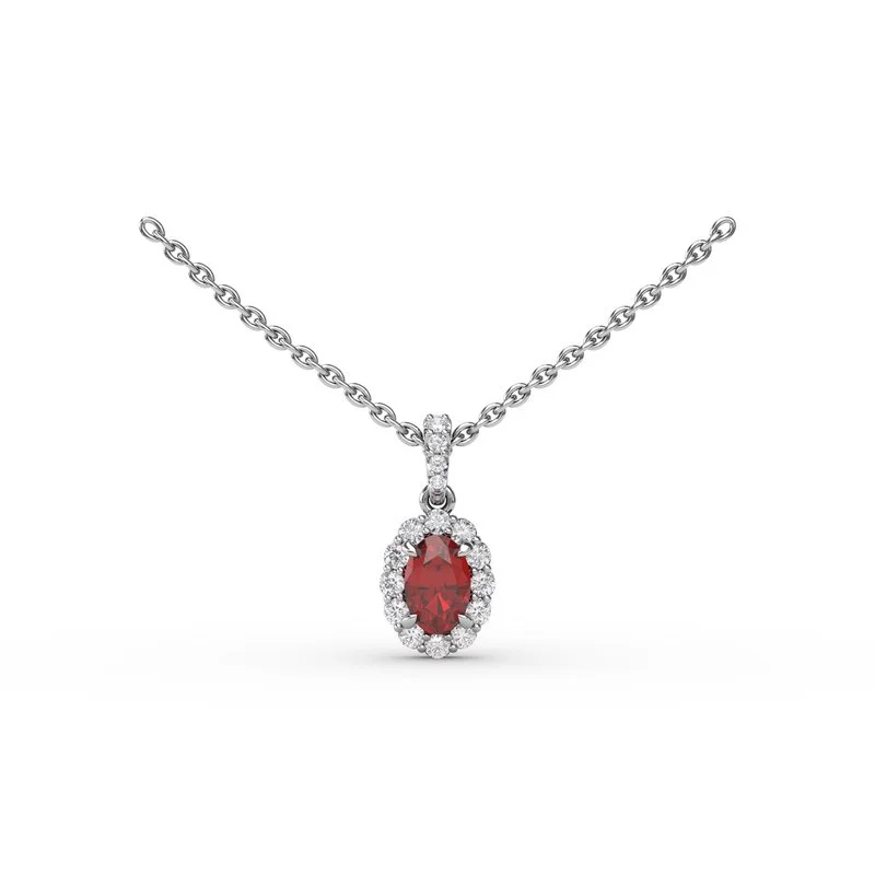 Women's necklaces triple-strand-Ruby and Diamond Halo Necklace P1834R