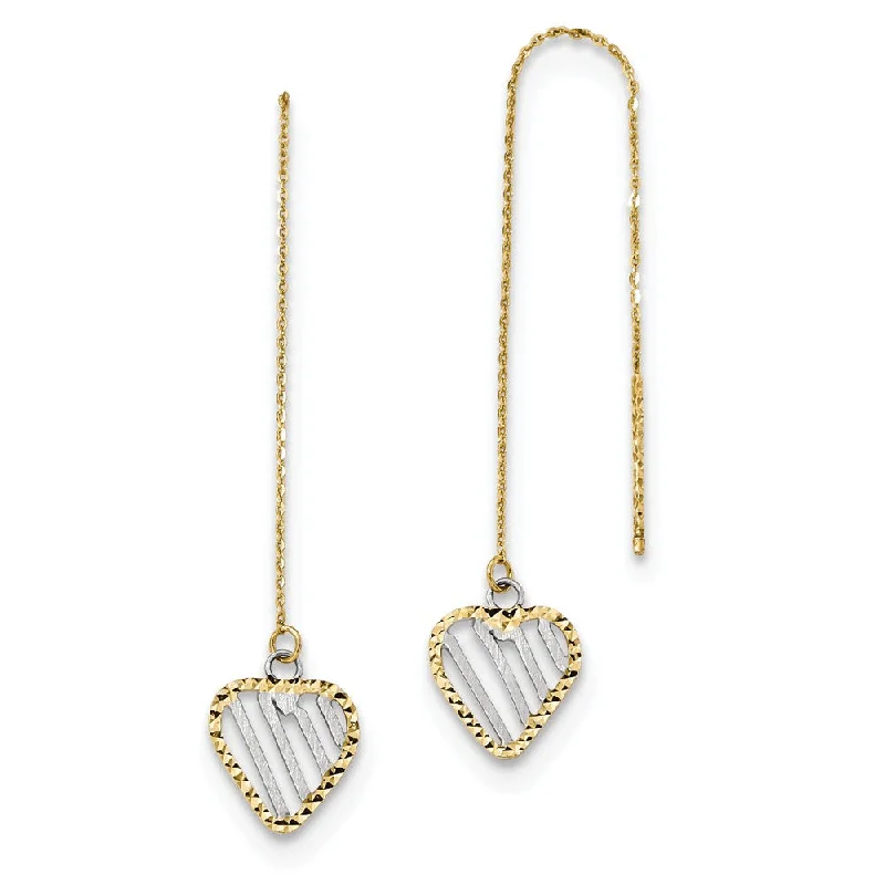 Women's earrings creative-drop-9 x 45mm 14k Yellow Gold & White Rhodium Heart Threader Earrings