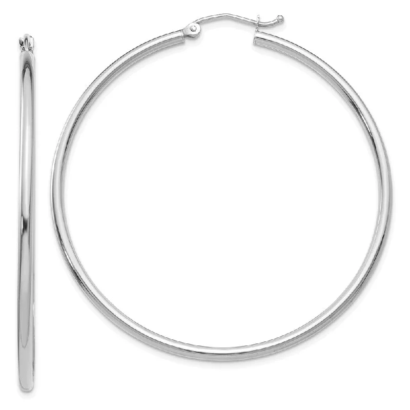 Women's earrings yellow-gold-2mm, 14k White Gold Classic Round Hoop Earrings, 50mm (1 7/8 Inch)