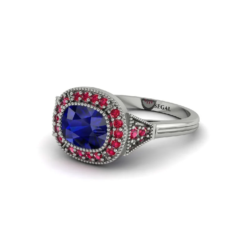 Women's engagement rings vintage-lux-Cushion Cut Sapphire Milgrain Halo Engagement Ring - Blake No. 60