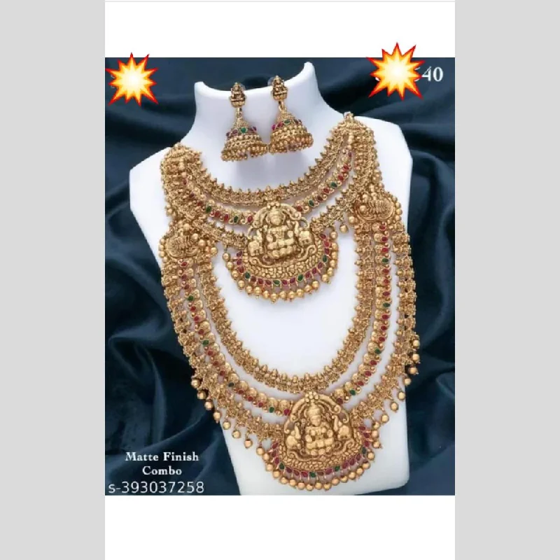 Women's necklaces artisan-gem-Manisha Jewellery Gold Plated Pota Stone Temple Double Necklace Set