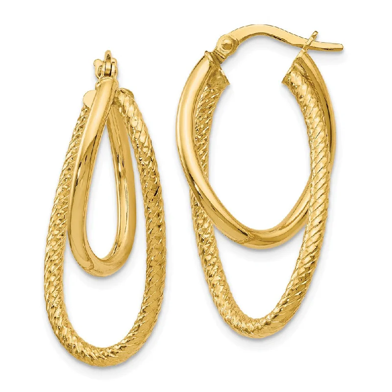 Women's earrings fine-gold-drop-Polished and Textured 14k Yellow Gold Bent Double Hoop Earrings, 32mm