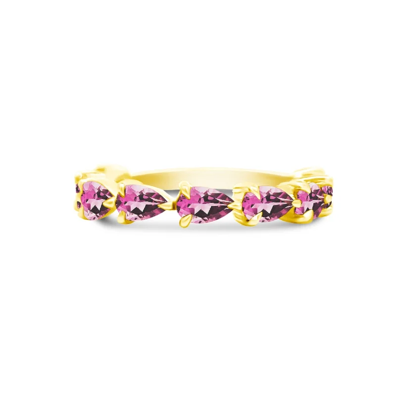 Women's rings fine-chic-Large Pink Tourmaline Chasing Pear Band