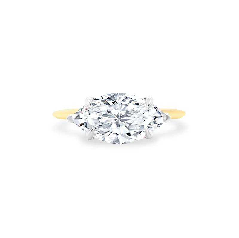 Women's rings etched-band-East West Marquise Cut Solitaire