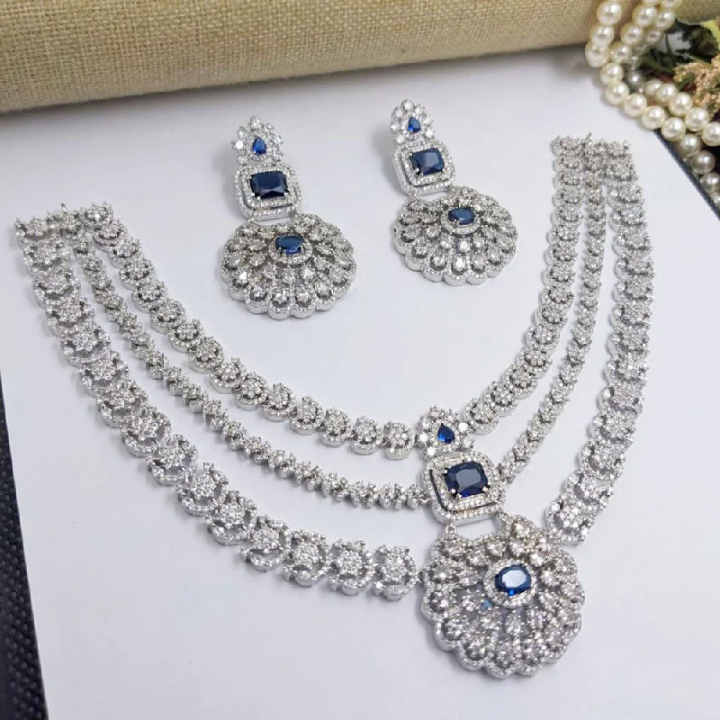 Women's necklaces rare-stone-Aamrapali Silver Plated American Diamond Necklace Set