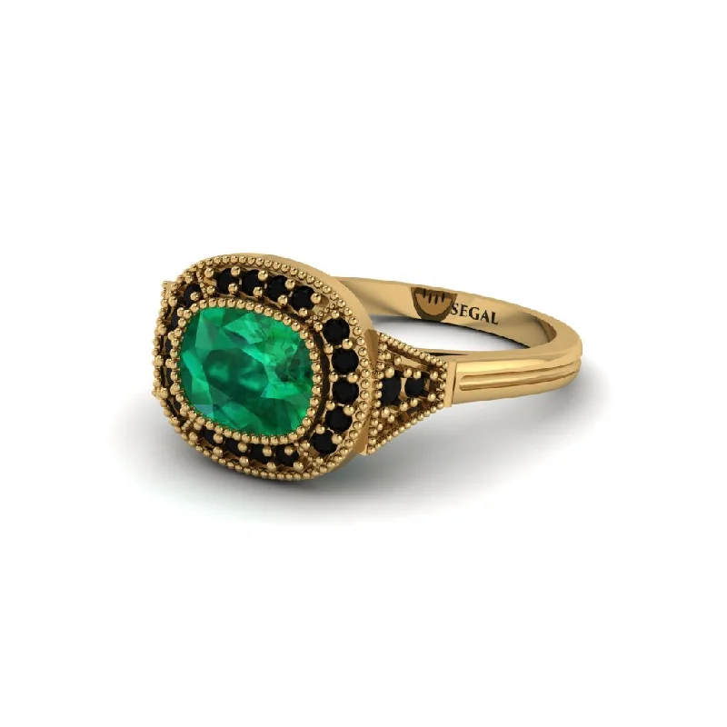 Women's engagement rings dazzling-stone-Cushion Cut Emerald Milgrain Halo Engagement Ring - Blake No. 34