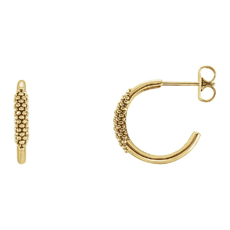 Women's earrings spiral-2.6mm x 15mm (9/16 Inch) 14k Yellow Gold Small Beaded J-Hoop Earrings