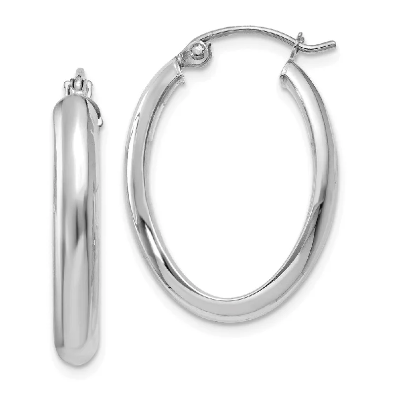 Women's earrings sturdy-metal-3.5mm, 14k White Gold Oval Hoop Earrings, 25mm (1 Inch)