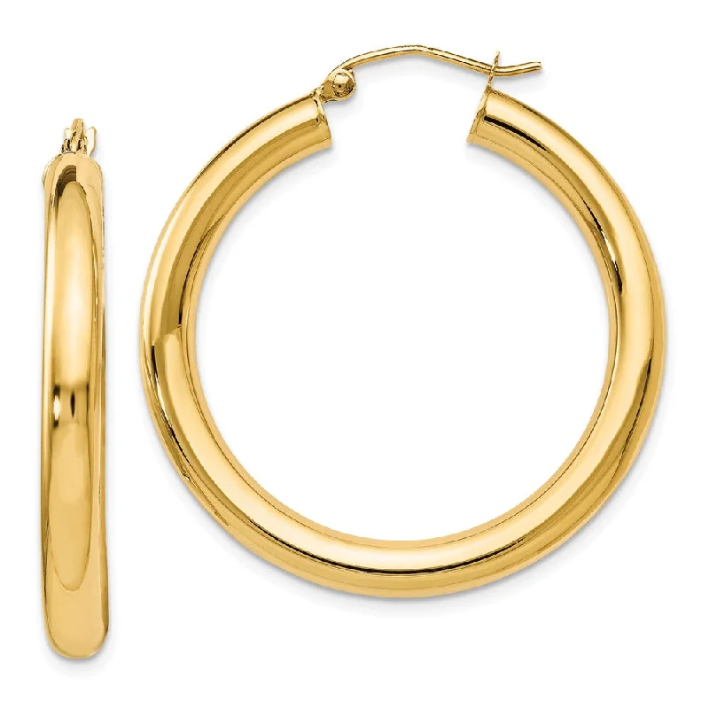 Women's earrings contemporary-twist-4mm x 34mm (1 5/16 Inch) 14k Yellow Gold Classic Round Hoop Earrings