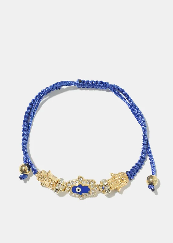 Women's bracelets contemporary-Blue Hamsa Hand Bracelet