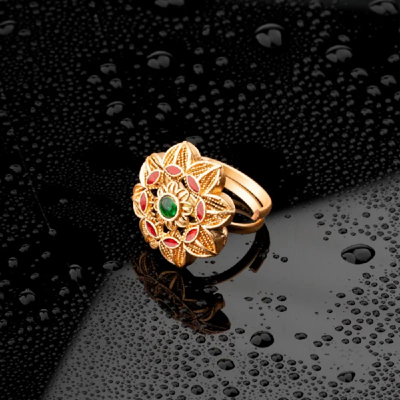 Women's rings evening-chic-ChicCharm Jewellery Brass Gold Plated Synthetic Stone And Meenakari Rings