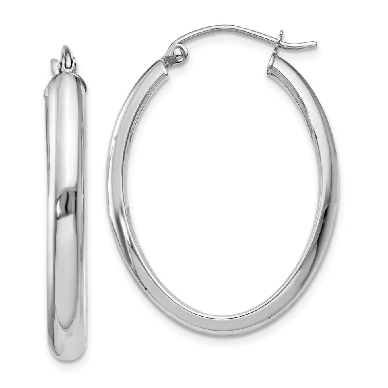 Women's earrings striking-metal-3.75mm ,14k White Gold Classic Oval Hoop Earrings, 30mm (1 1/8 Inch)