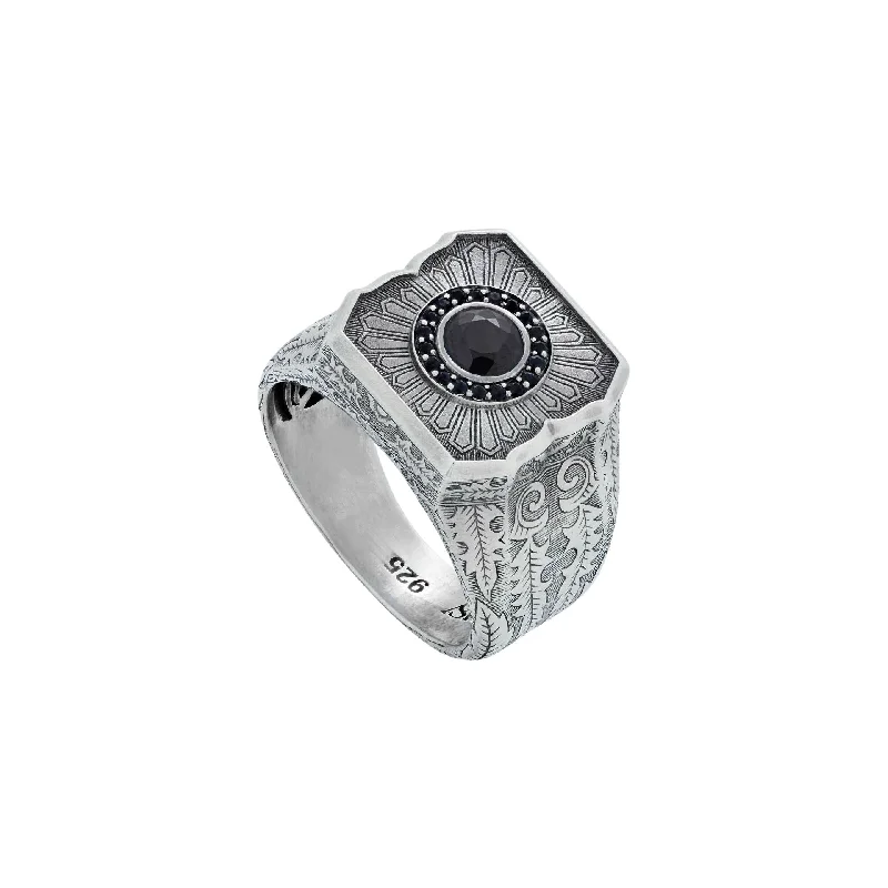 Women's rings high-silver-Gun Metal Black Sapphire England Made Me Cuban Ring