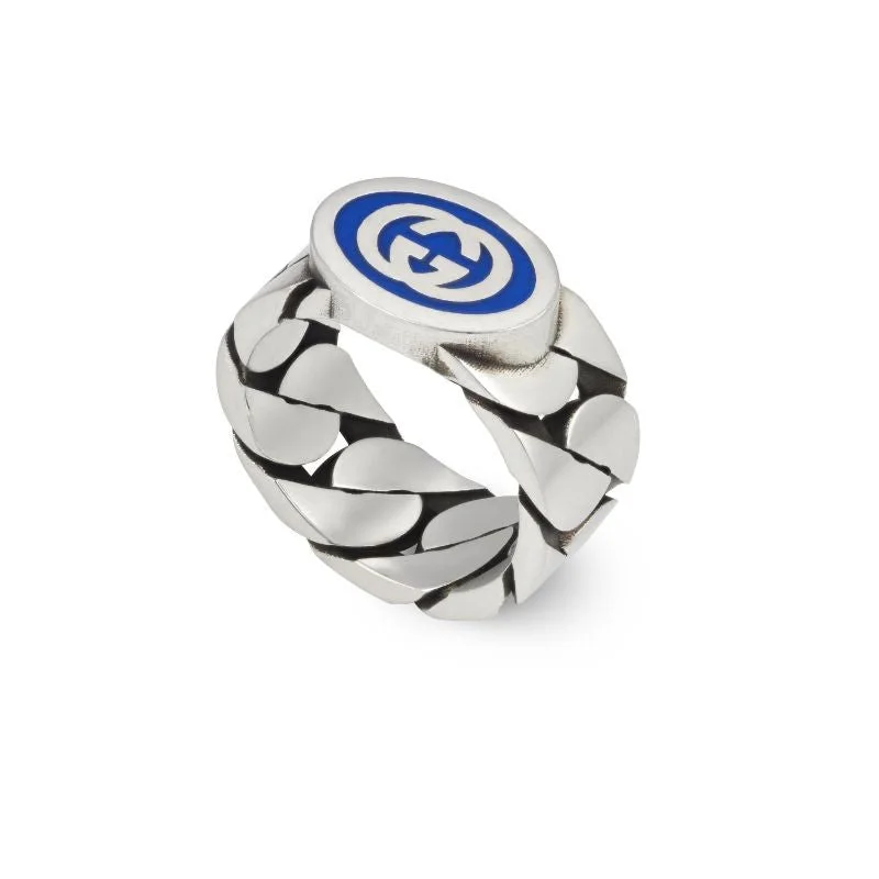 Women's rings contemporary-elegance-STSLVR BLUE ENMAEL GUCCI INTERLOCKING G RING