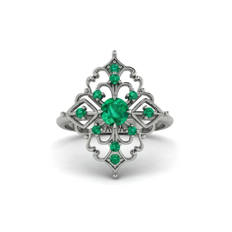 Women's engagement rings radiant-luxe-Emerald Royal Filigree Cluster Engagement Ring - Zinnia No. 21