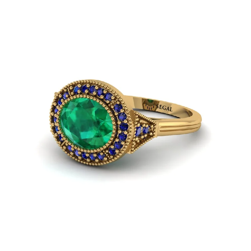 Women's engagement rings delicate-stone-Oval Cut Emerald Milgrain Halo Engagement Ring - Alexandria No. 64