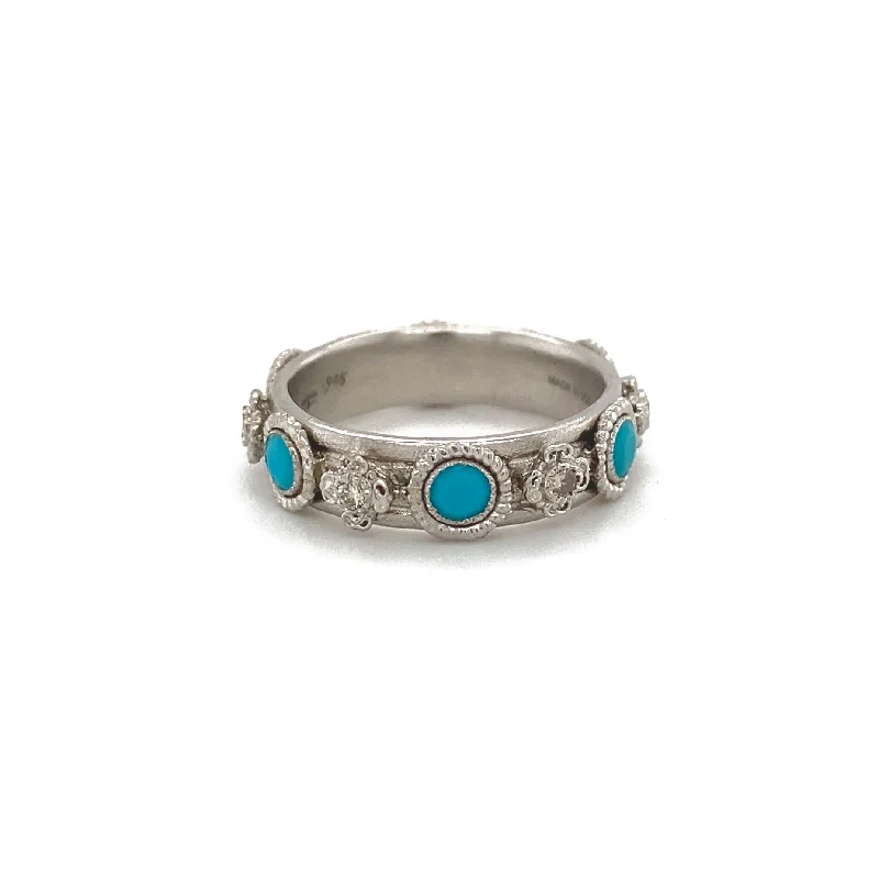 Women's rings sturdy-metal-Turquoise and Diamond Stack Ring