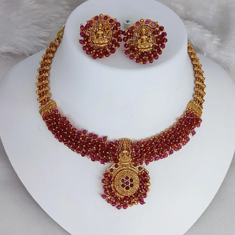 Women's necklaces refined-rose-Lucentarts Jewellery Gold Plated Temple Pearls Necklace Set