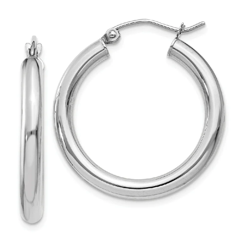 Women's earrings striking-design-3mm x 25mm 14k White Gold Classic Round Hoop Earrings