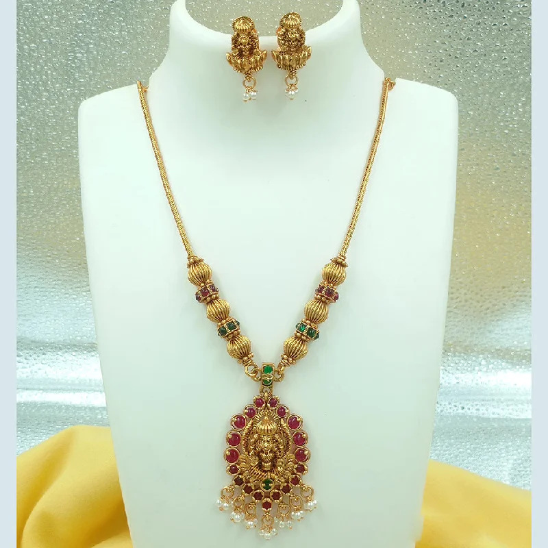 Women's necklaces gentle-gold-Joyful Jewel Art Matte Gold Plated Pota Stone Temple Necklace Set