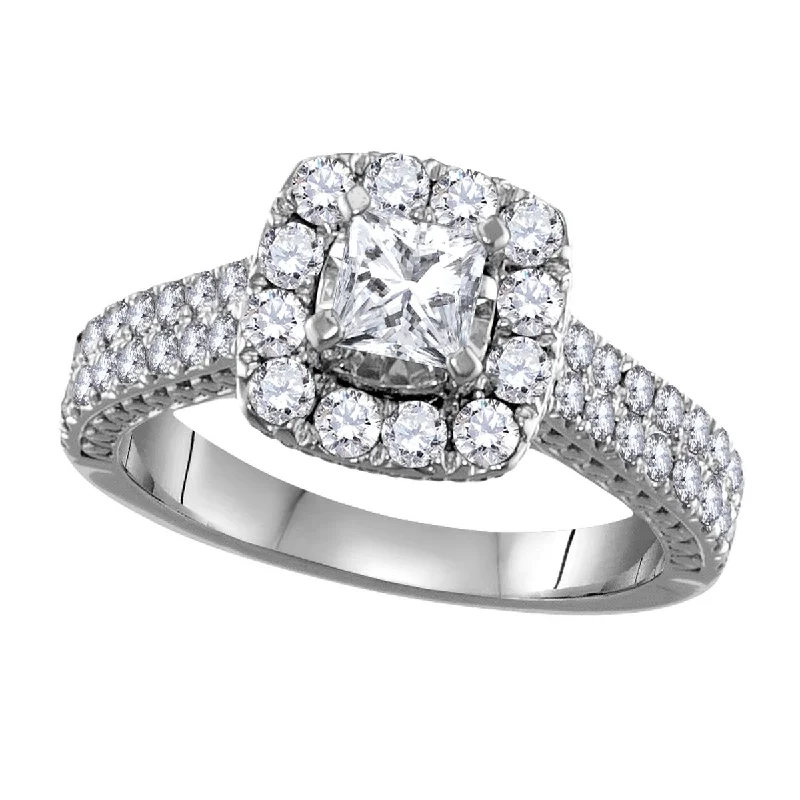 Women's engagement rings strong-metal-Signature 1 1/2 CTW Diamond Halo Engagement Ring in 14KT White Gold