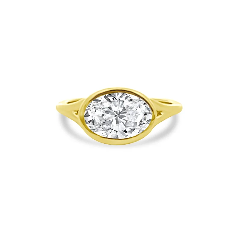 Women's rings tiered-Oval Bezel Ring with Split Shank